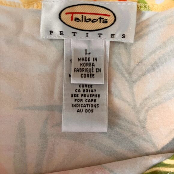 Talbots Petites Yellow/Pink/Green Tropicalcore Print Casual Short Sleeve Top LP - Picture 5 of 10